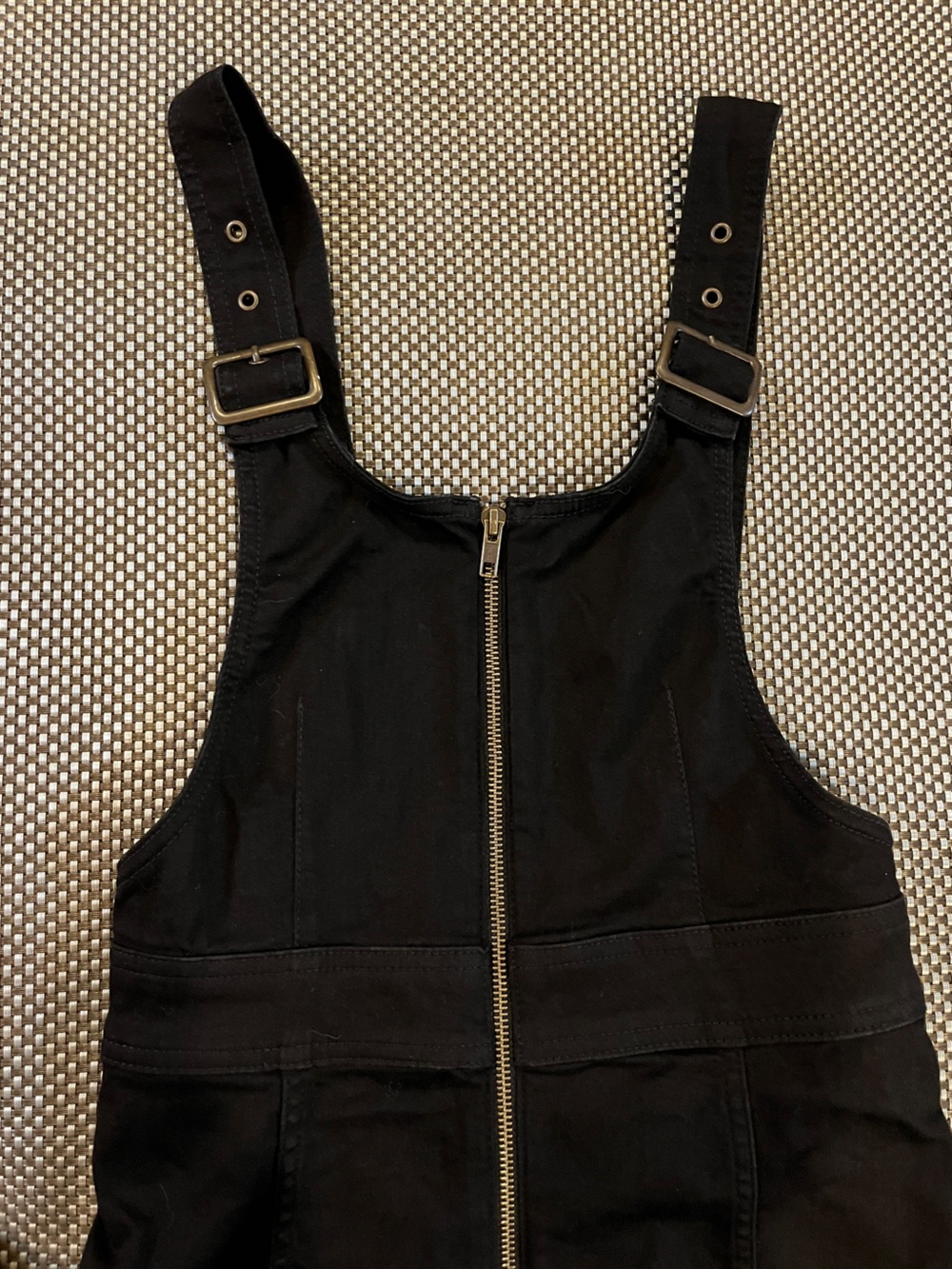 Free People black denim jumper, overall skirt, size 2